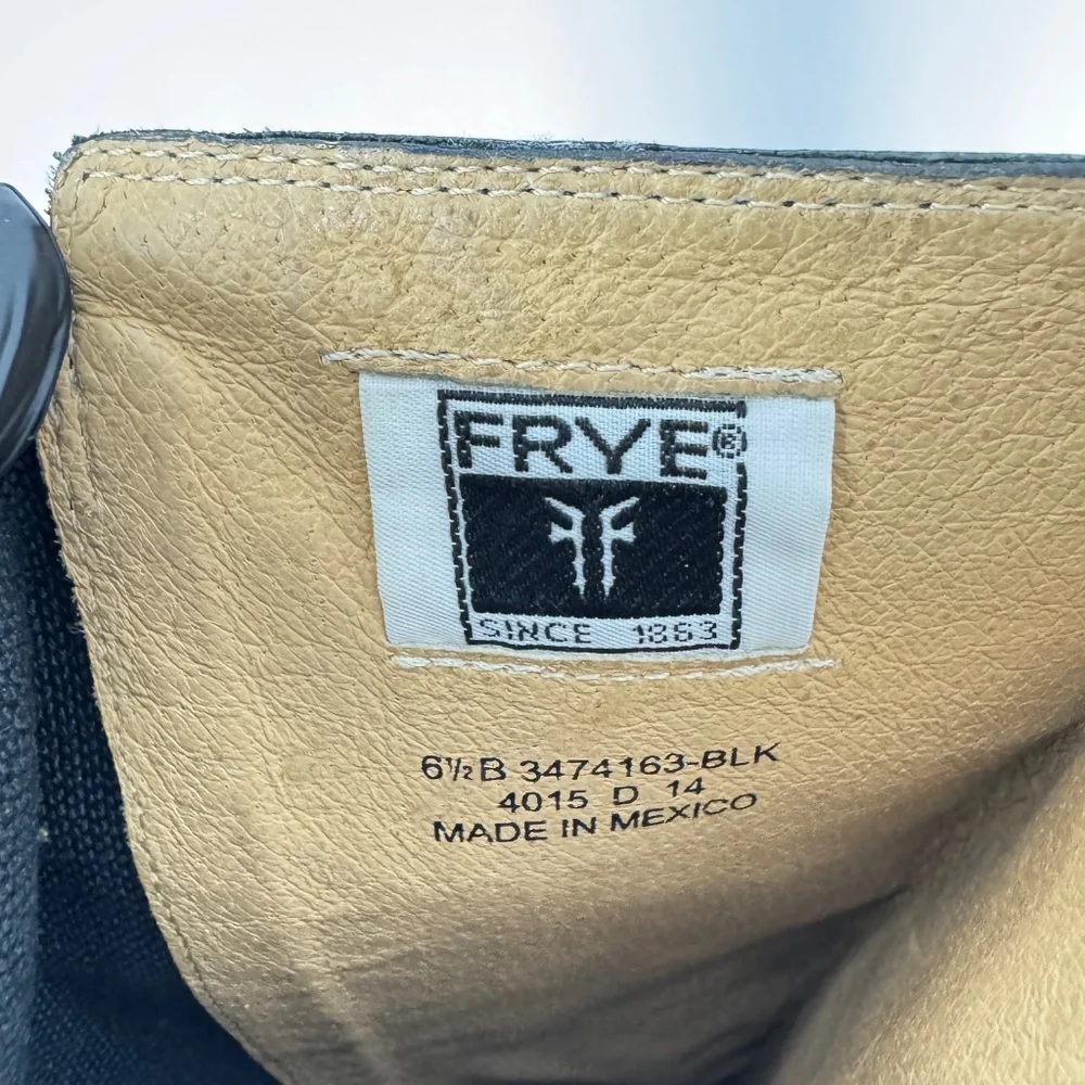 Frye Black Leather Tall Riding Boots Stretch Back Panel Size 6.5B Equestrian